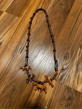 Handcrafted Wooden Animal Necklace in Warm Brown from Africa